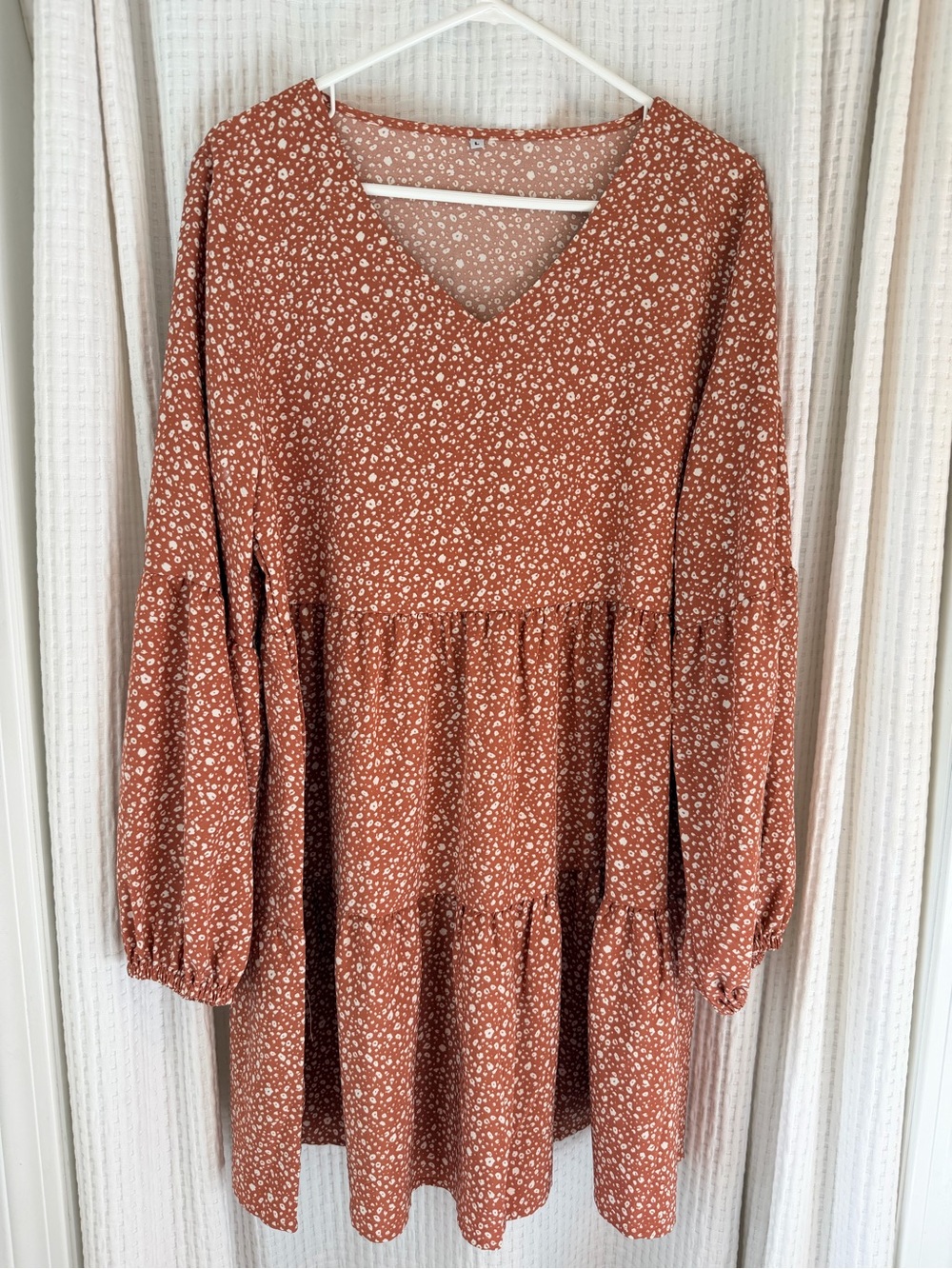 Rust Floral V-Neck Tiered Women's Dress